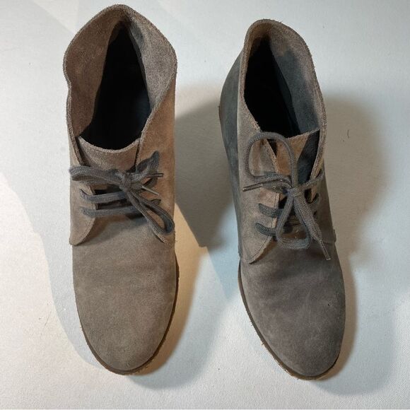 J.Crew MacAlister Tan Brown Suede Wedge Ankle Boots Womens Size 7 Lace up - Picture 9 of 9